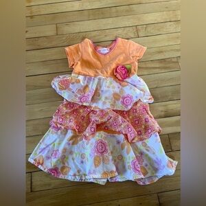 Baby Lulu orange and pink floral print tiered youth dress